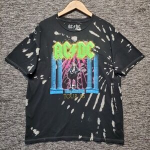 AC/DC Who Made Who Tour 86 T Shirt Mens XL Bleach Tie Dye Custom Black Acid Wash